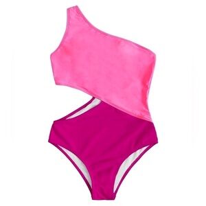 pink Bathing Suit One Shoulder Cutout One Piece Swimsuit Colorblock dopamine